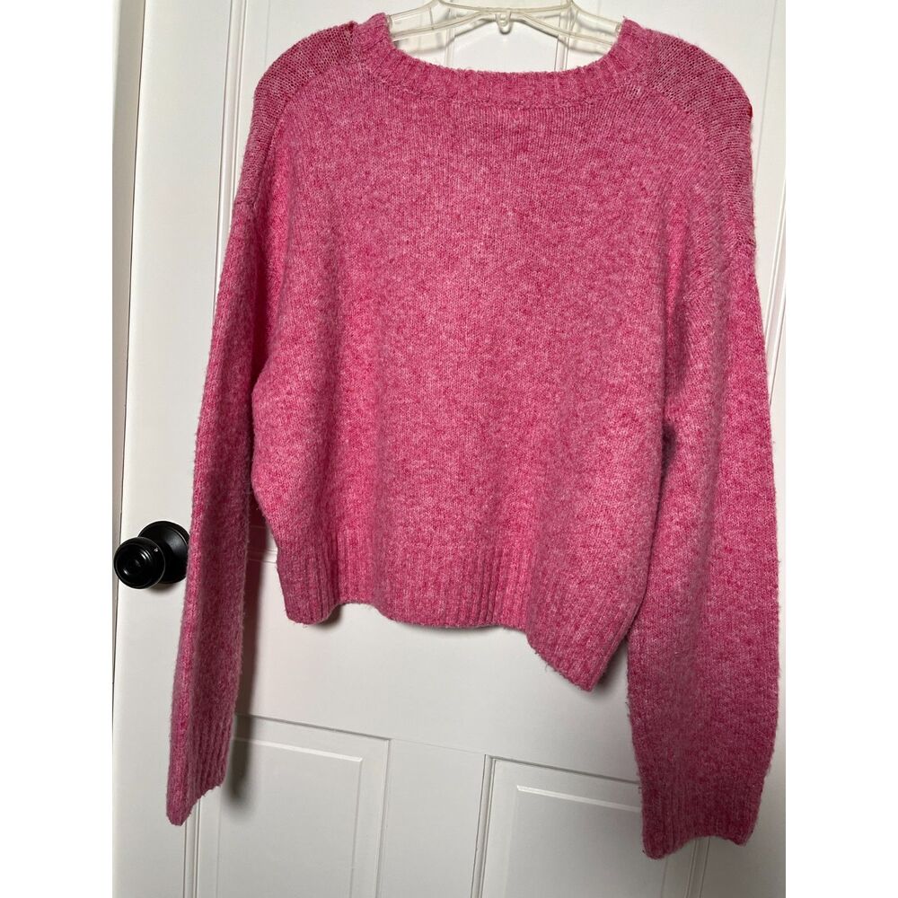 Jessica Simpson Heart Sweater L Pink Red Cropped Y2K Inspired Balloon Sleeve - Picture 7 of 8